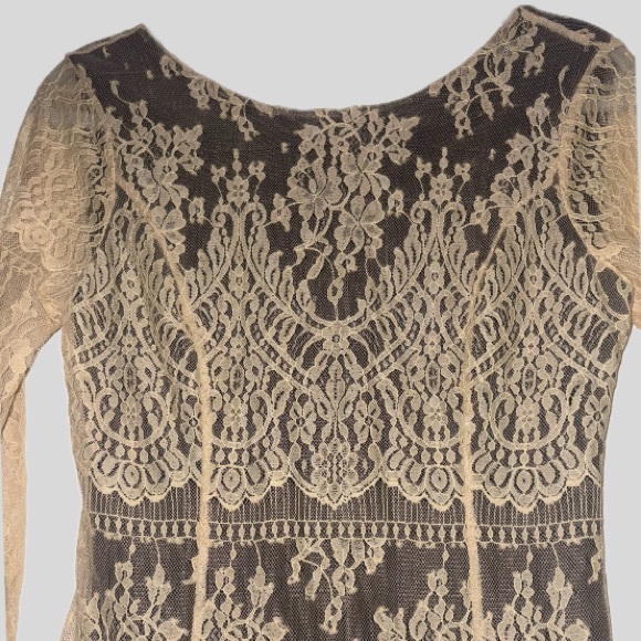 Free People Mini Dress XS TP Beige Lace Sheath Long Sleeve Brown Boho - Picture 5 of 6